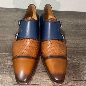 NWT Mezlan Brown and Blue Leather Monk Strap Shoes size 9